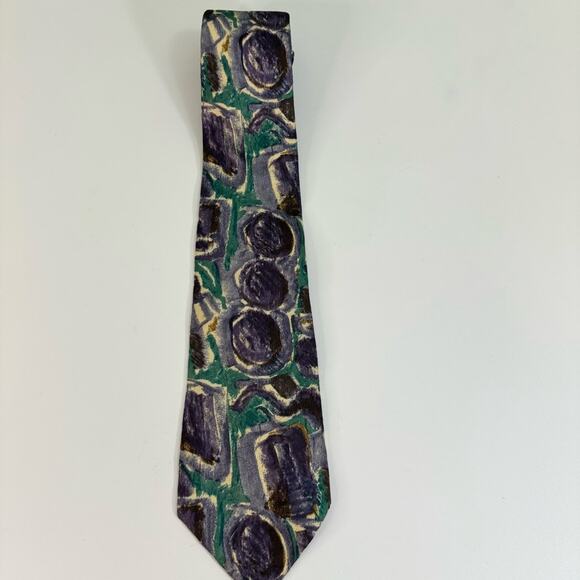 The Custom Shop Silk Tie Abstract Pattern Pointed Purple Green Mens One Size - Picture 2 of 10